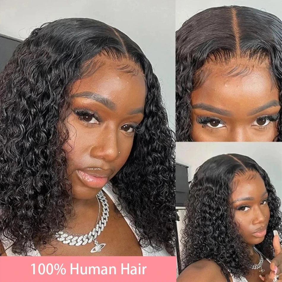 200% Density HD 13x4 Lace Jerry Curly Bob Wig 4x4 Lace Closure Loose Deep Wave Lace Front Human Hair Wig 100% Remy Human Hair