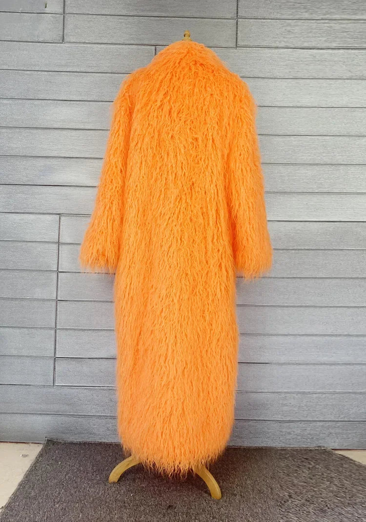 Women Faux Sheep Fur Long Coat Cardigan Thermal Loose Maxi Jackets Plush Coats Female Jacket Autumn Winter Furry Outerwear