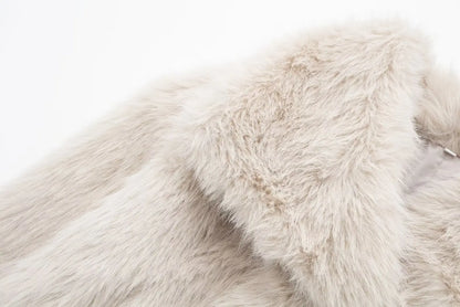 TRAFZA Female Vintage Artificial Fur Effect Coats Lapel Warm Plush Long Sleeves Hidden Buttons Autumn Winter Casual Outerwear