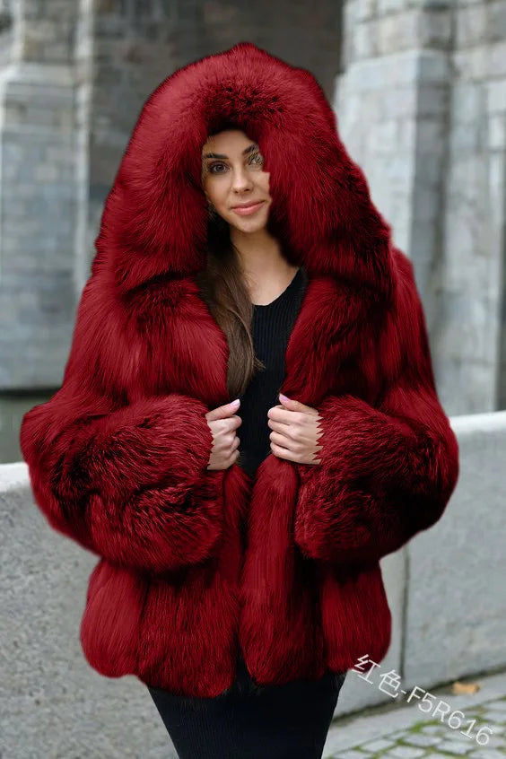 Women Warm Faux Fur Winter Thicken Hooded High Quality Faux Fox Fur Coat Lady 2025 New Casual Large Size Cloth Available 5XL