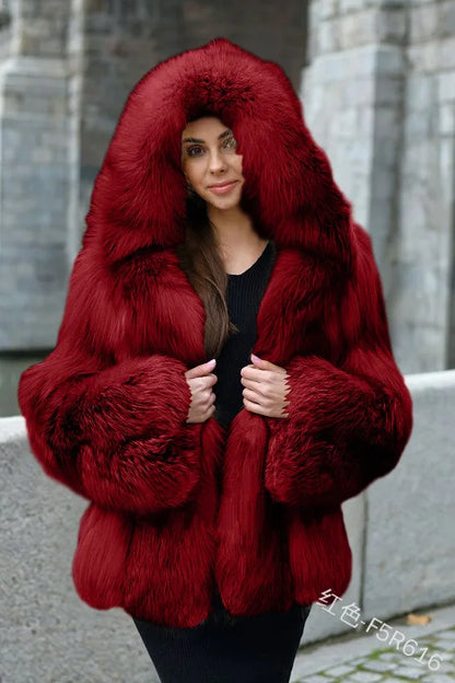 Women Warm Faux Fur Winter Thicken Hooded High Quality Faux Fox Fur Coat Lady 2025 New Casual Large Size Cloth Available 5XL