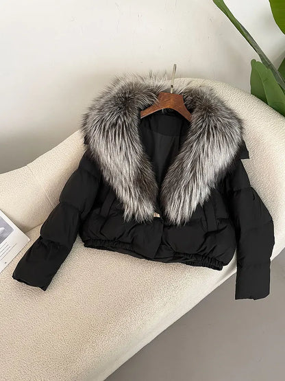 OFTBUY 2025 Big Natural Real Fox Fur Coat Women Autumn Winter Female 90% White Duck Down Jacket Feather Short  Coat Thick Warm