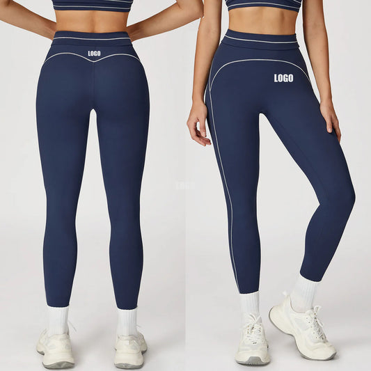 Customized LOGO women's new contrasting color yoga pants folded high waist tight outdoor running sports fitness trousers