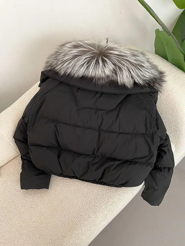 OFTBUY 2025 Big Natural Real Fox Fur Coat Women Autumn Winter Female 90% White Duck Down Jacket Feather Short  Coat Thick Warm