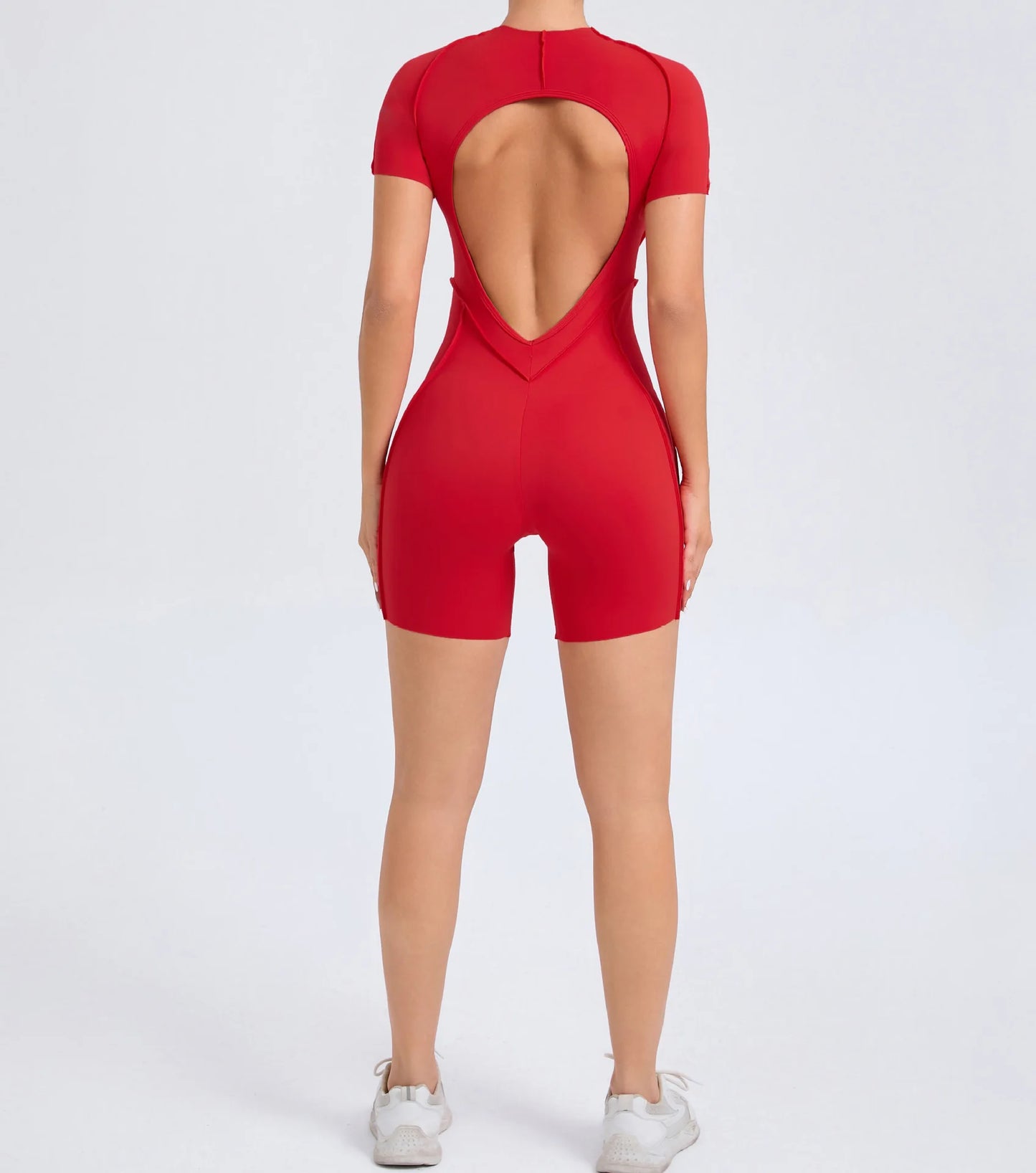 Customized LOGO women's three-dimensional aesthetic sports one-piece yoga clothes tight short-sleeved hollow back onesie