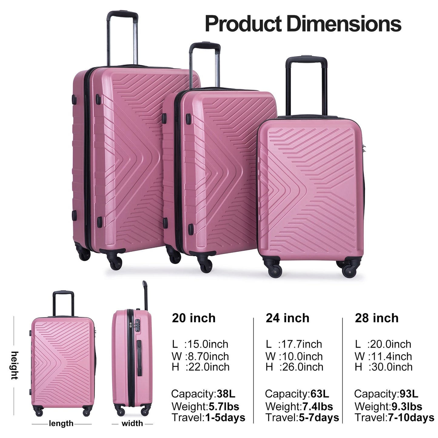 Travelhouse Luggage Set 3 Piece Suitcase Set Double Spinner Wheels TSA Lock Carry-on luggage Clearance (20inch 24inch 28inch)
