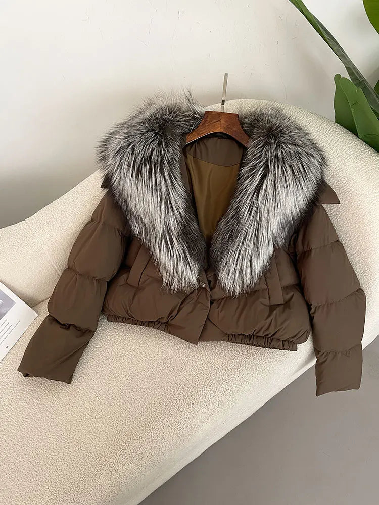 OFTBUY 2025 Big Natural Real Fox Fur Coat Women Autumn Winter Female 90% White Duck Down Jacket Feather Short  Coat Thick Warm
