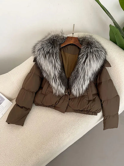 OFTBUY 2025 Big Natural Real Fox Fur Coat Women Autumn Winter Female 90% White Duck Down Jacket Feather Short  Coat Thick Warm