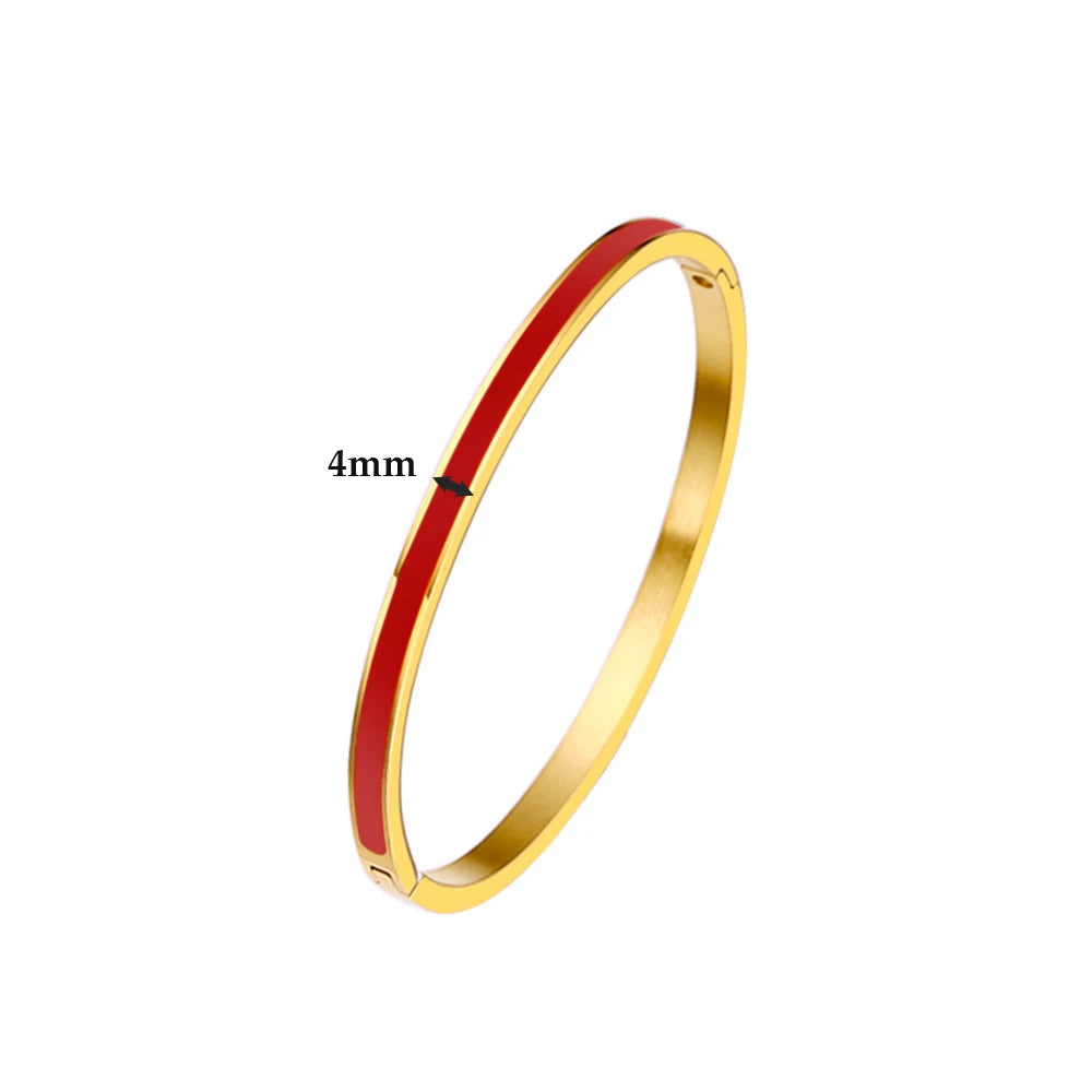 CARLIDANA Luxury Colorful Orange Enamel Bangles Bracelets for Women Party Gift Fashion Bangles Original Stainless Steel Jewelry