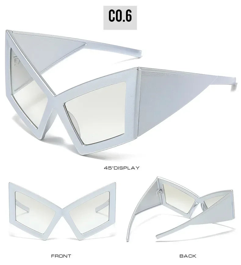 JNPCXI Fashion Oversized Cat Eye Sunglasses Women Red Shades UV400 Retro Gradient Men Wide Legs Sun Glasses