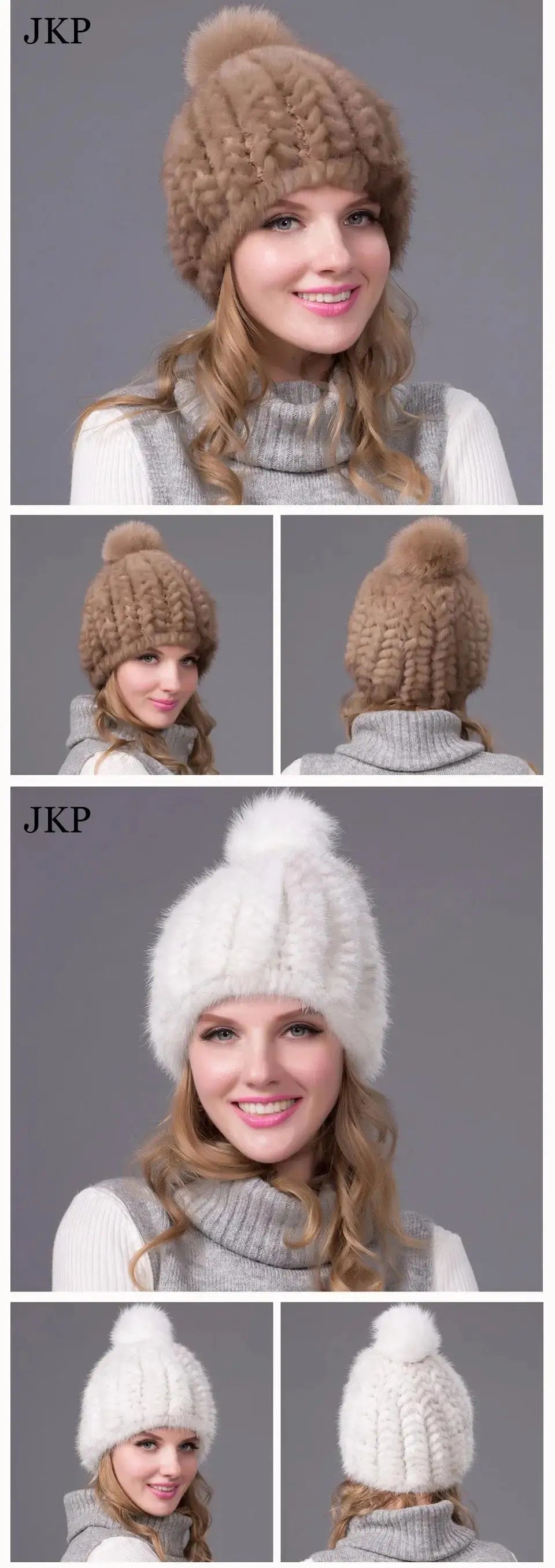 2024 New Genuine Mink Fur Hat Fashion Winter Warm Ball Caps With Copious Female Beanie Knit Cap and Liner 6 Colors BZ-11
