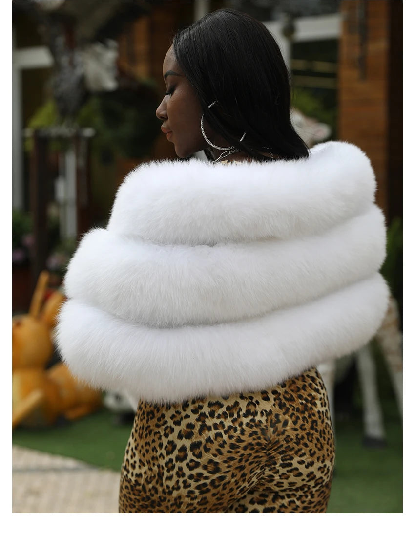 JANEFUR Real Fox Fur Shawl Poncho Women 2023 Luxury Elegant Wedding Bridal Formal Party Warm Winter Natural Fur Cape Coat