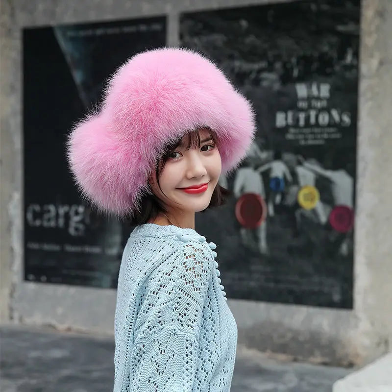2025 100% Real Fox Fur Hats Women's Russian Ushanka Aviator Trapper Snow Skiing Hat Caps Earflap Winter Raccoon Fur Bomber Hat