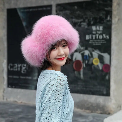 2025 100% Real Fox Fur Hats Women's Russian Ushanka Aviator Trapper Snow Skiing Hat Caps Earflap Winter Raccoon Fur Bomber Hat