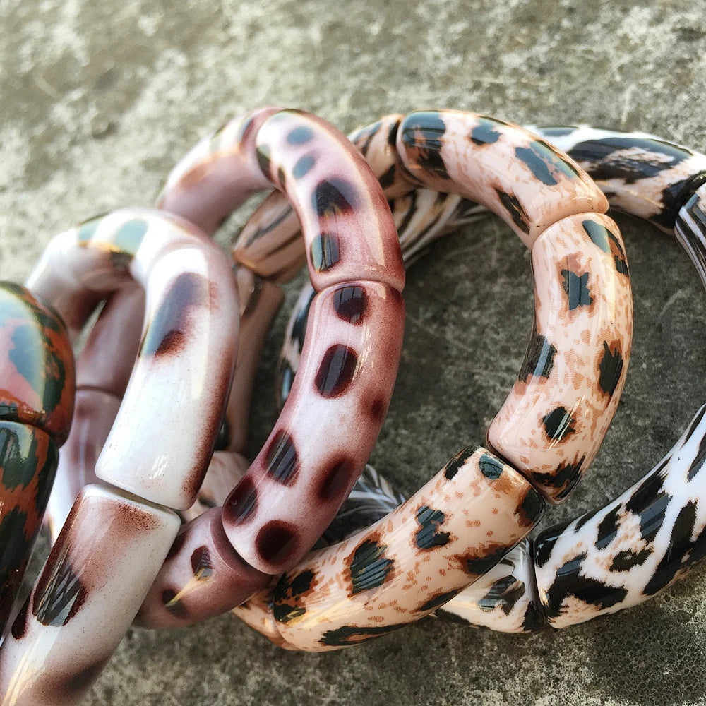 FishSheep Vintage Leopard Print Acrylic Stackable Bracelets Bangles for Women Resin Stretchy Bracelet 2023 Fashion Jewelry Gift