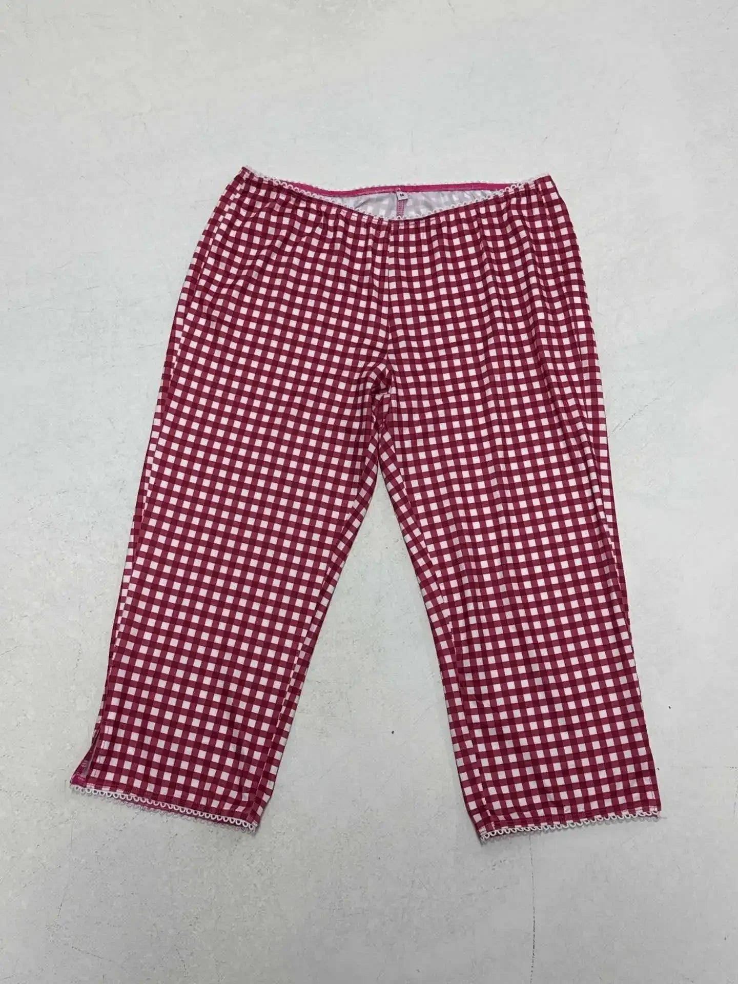 2025 New Women Red Plaid Print 2 Piece Set O-neck Full Sleeve Lace Up Cardigan Crop Tops + Knee Length Pencil Pants Casual Suit