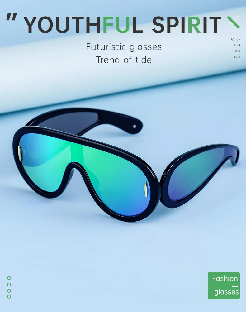 Oversized Wave Mask One-Piece Sunglasses Women Y2K Punk Sports Sun Glasses for Lady 2025 Luxury Brand Steampunk Eyewear Goggle