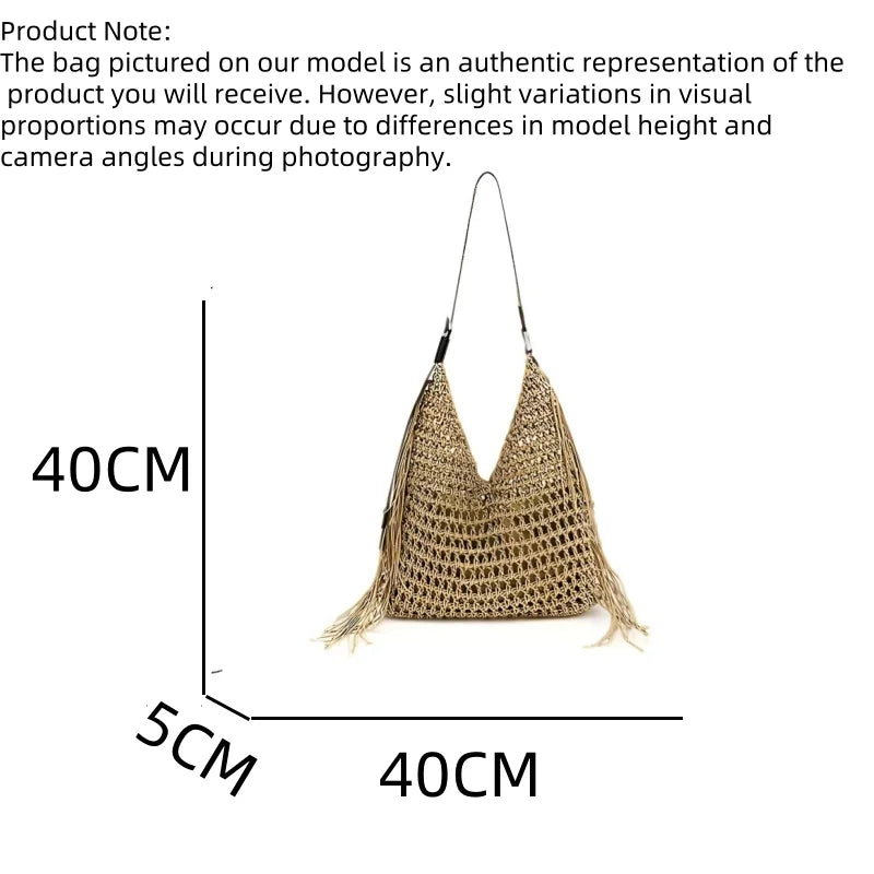 Bohemian beach bags for women luxury designer handbags purses 2025 new nylon fabric hollow tassels with inner pocket