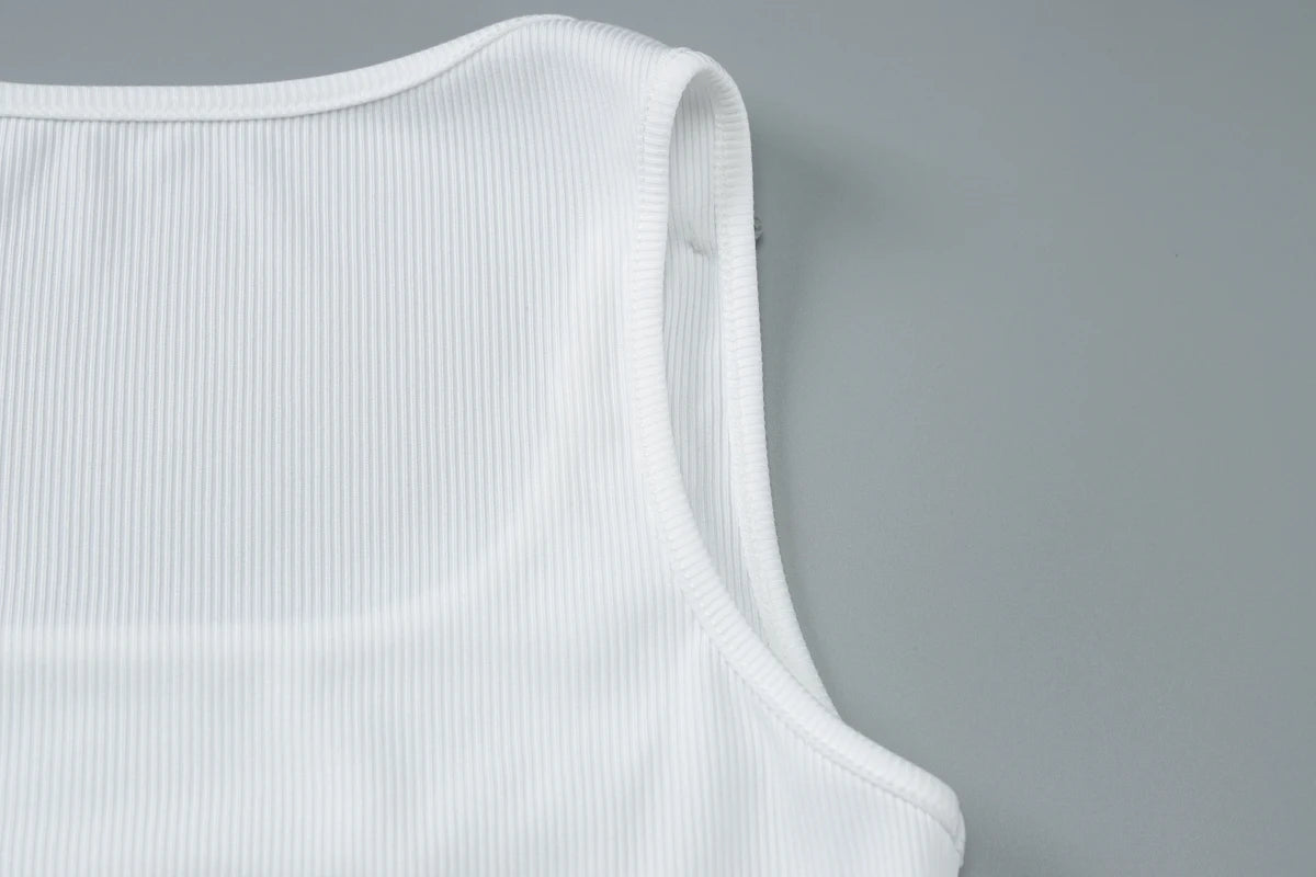 Dulzura Ribbed Sleeveless Water Droplets Diamond Decorated Tank Sexy Casual Bodycon Top Party Club Streetwear Spring Summer