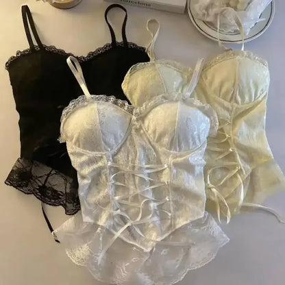 Y2K Sexy Crop Tops for Women Corset Lace Bandage Camisole Sleeveless Sling Tank Top Fashion Waistcoat Gift