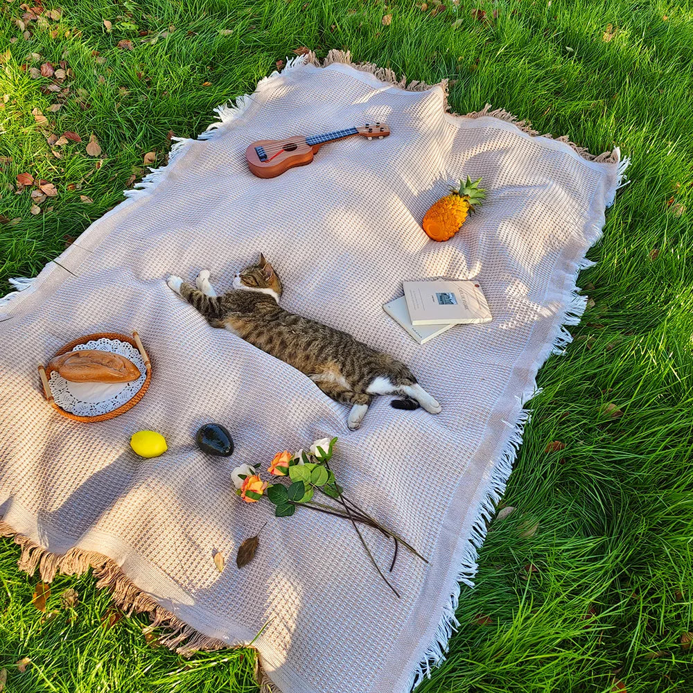 Cotton blend Portable Mat Picnic Mat with Tassel for Outdoor Camping Dustproof Tablecloth Mat Soft Sofa Blankets Camping Parts