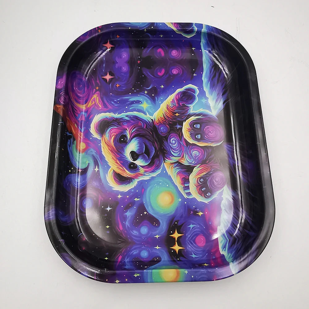 Herb Grinder With Rolling Tray 180*140MM Tobacco Smoke Roller 50MM Grinder 4 layers Kit Bear Ghost Print