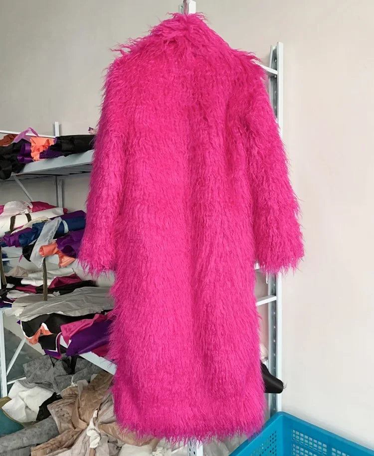 Women Faux Sheep Fur Long Coat Cardigan Thermal Loose Maxi Jackets Plush Coats Female Jacket Autumn Winter Furry Outerwear