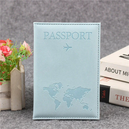 PU Leather Passport Cover For Men & Women Organizer - Protective Card Holder ID Document Covers World Map Travel Passport Case