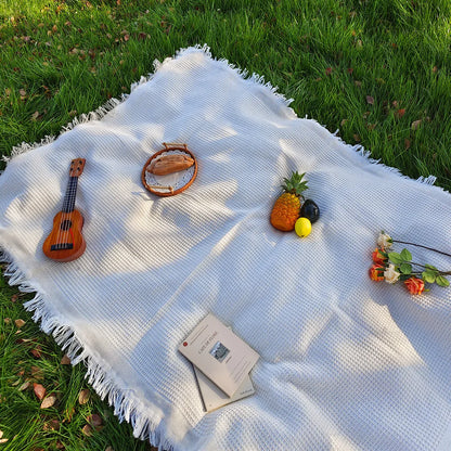 Cotton blend Portable Mat Picnic Mat with Tassel for Outdoor Camping Dustproof Tablecloth Mat Soft Sofa Blankets Camping Parts