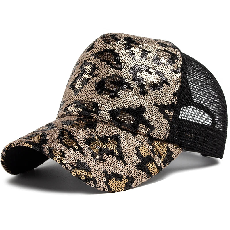 CNTANG New Women's Baseball Cap Summer Mesh Hat Fashion Leopard Spangle Design Hats For Woman Outdoors Sun Visor Adjustable