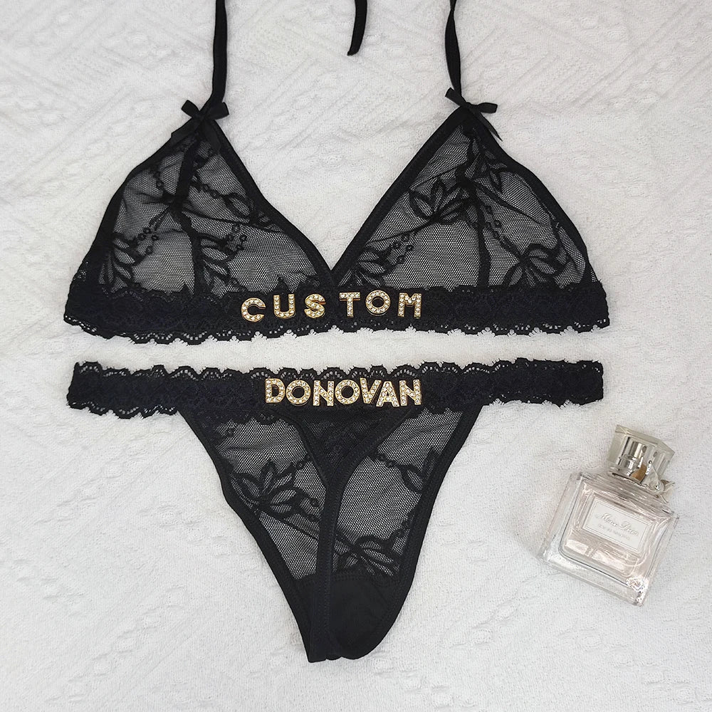 Custom thongs Name Personalized Panties Underwear Lingerie Bra Set Women Rhinestone Customize Thong Anniversary Birthday Gift