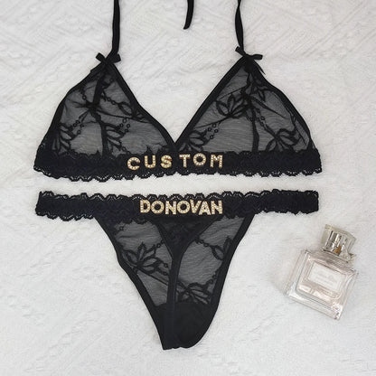 Custom thongs Name Personalized Panties Underwear Lingerie Bra Set Women Rhinestone Customize Thong Anniversary Birthday Gift
