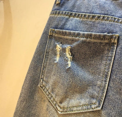 Diamond Beaded Denim Knee Length pants Woman 2025 Summer New Loose High Waist Slimming mid-pants Jeans women