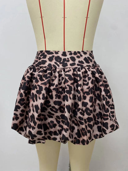 CMYAYA Autumn Bubble A-Line Basic Plaid Leopard High Waist Women's Bud Skirt Sweet Cute Sexy Casual 2024 Street Skirts Vacation