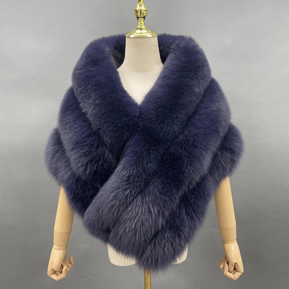 JANEFUR Real Fox Fur Shawl Poncho Women 2023 Luxury Elegant Wedding Bridal Formal Party Warm Winter Natural Fur Cape Coat