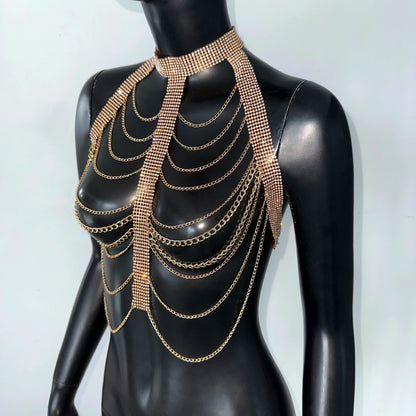 New Variety Of Body Chain Temperament White Pearl Suspender Silver Chain Top Metal Layered Fashionable Women's Clothing