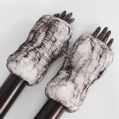 New Style Fashion 100% Genuine Rex Rabbit Fur Lady Gloves Women Winter Keep Warm Real Fur Glove Elastic Knit Outdoor Fur Mittens