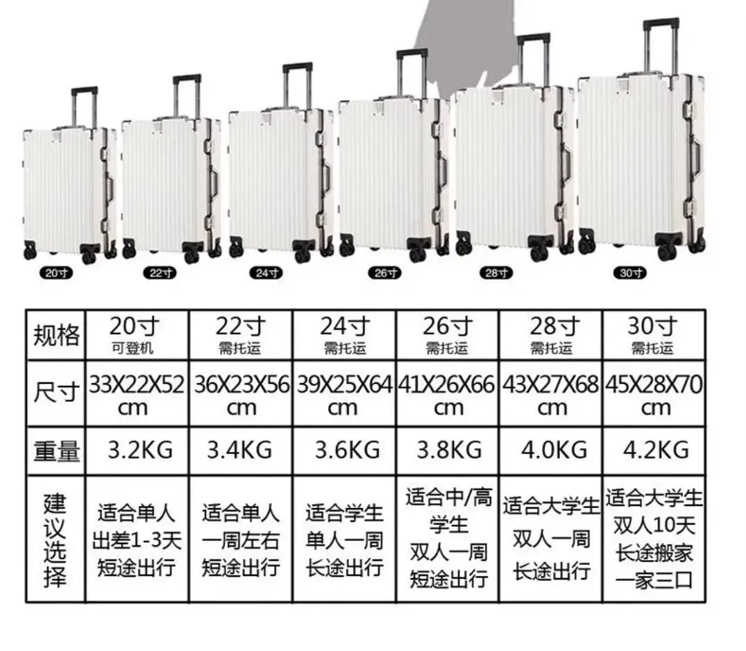 New Trolley Case, Boarding Case, Suitcase, 20inch, 22inch, 24inch, 26inch, Universal Wheels, Password Lock, Aluminum Frame Suitcase