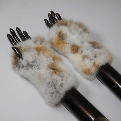 New Arrival Female Natural Rabbit Fur Gloves Knitted Warm Real Rex Rabbit Fur Mittens Women Winter Outdoor Rex Rabbit Fur Gloves