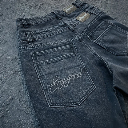 Y2K Retro Washed Shorts Distressed Embroidery Letters High Waist Design Denim Shorts Fashion Men Women Hip Hop Casual Streetwear