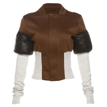 Weird Puss Contrast Patchwork Jacket Women Chic Zip Hipster Winter Trend full Sleeve Coat Wild Streetwear Casual Jersey Outwear