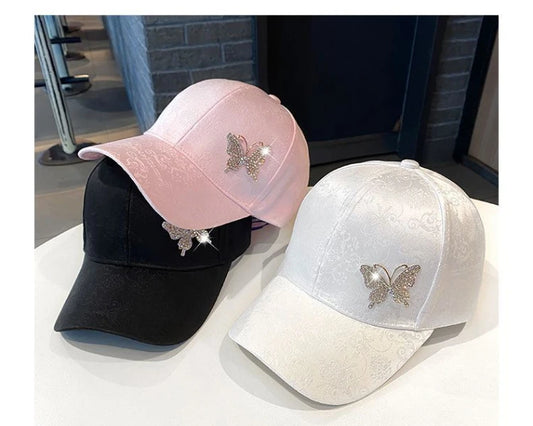 Ladies Summer New Versatile Cap Rhinestone Butterfly Sweat Absorbing Sunscreen Sun Hat Fashion Versatile Baseball Cap Breathable