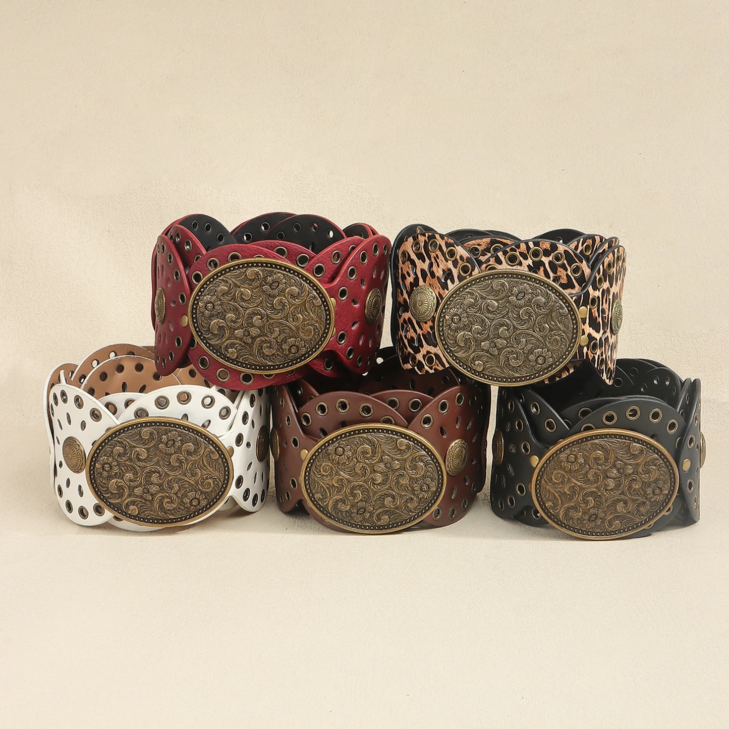 New rivet round piece ethnic style belt for women vintage with skirt pants waist cover Boho style patchwork belt