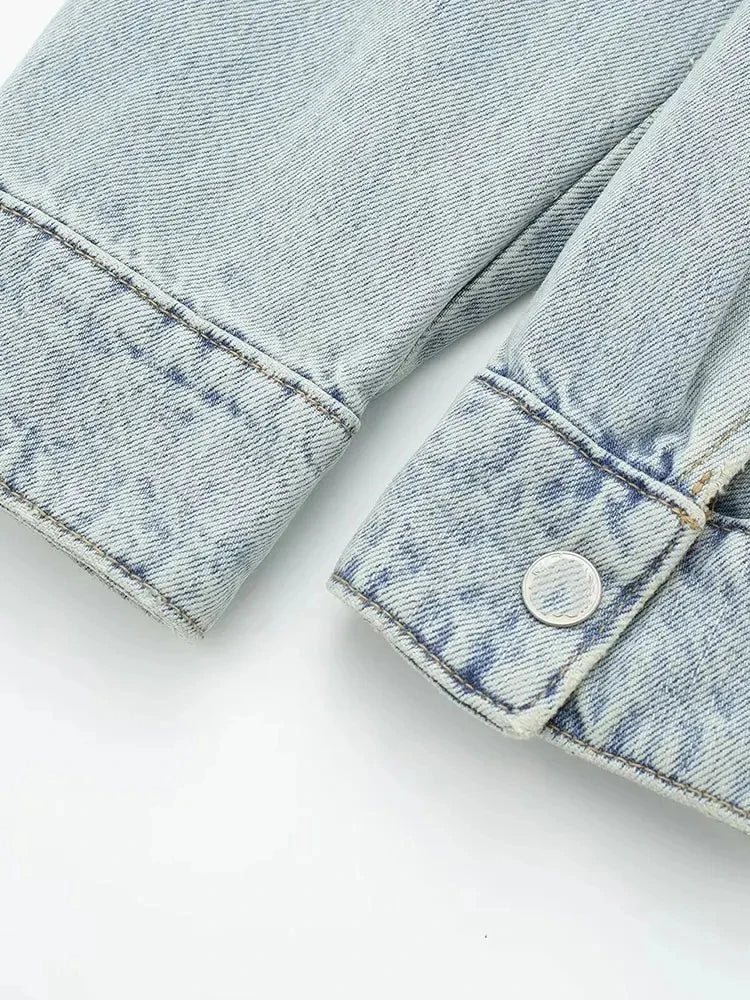 Nlzgmsj Women 2024 Autumn Winter Denim Coat Lapel Long Sleeve Short Jackets Lady Chic Loose Streetwear Women Jacket