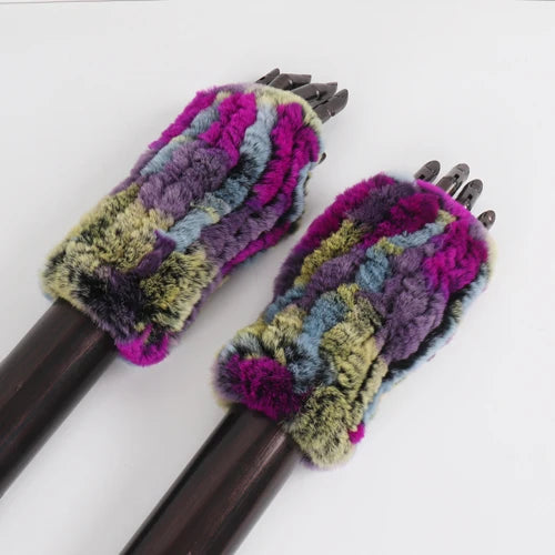New Style Fashion 100% Genuine Rex Rabbit Fur Lady Gloves Women Winter Keep Warm Real Fur Glove Elastic Knit Outdoor Fur Mittens