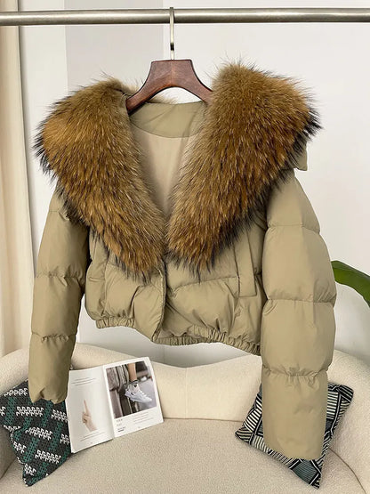 OFTBUY 2025 Big Natural Real Fox Fur Coat Women Autumn Winter Female 90% White Duck Down Jacket Feather Short  Coat Thick Warm