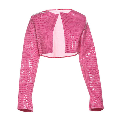 HLJ&GG Fashion Y2K Hot Girl Streetwear Women Leather Long Sleeve Crop Jacket+Bodysuits+Button Shorts 3 Piece Sets Outfits 2025