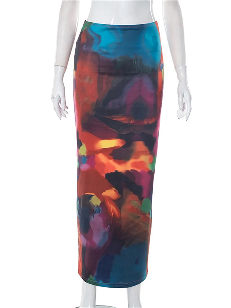 Simenual Harajuku Aesthetics Multi Printed High Waist Long Skirts Women Cyber Y2K Package Hip Skirt Chic Holiday Outfits Slim