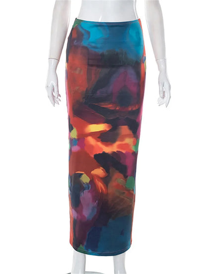 Simenual Harajuku Aesthetics Multi Printed High Waist Long Skirts Women Cyber Y2K Package Hip Skirt Chic Holiday Outfits Slim