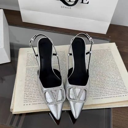 2025 New Summer Women's Sexy Mid-heel Pointed High Heels Women's Fashion Space Stiletto Sandals Women's Nude Single Shoes